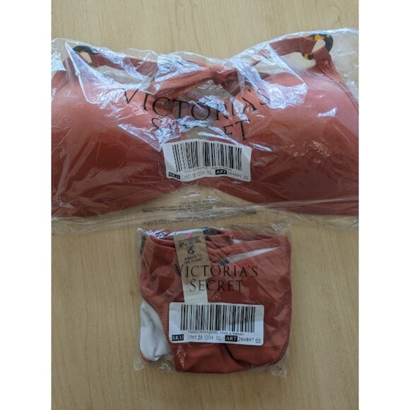 NWT PINK Victoria's Secret XL Amber Clay Bikini Push-up Top V Front Itsy Bottom - Picture 10 of 16